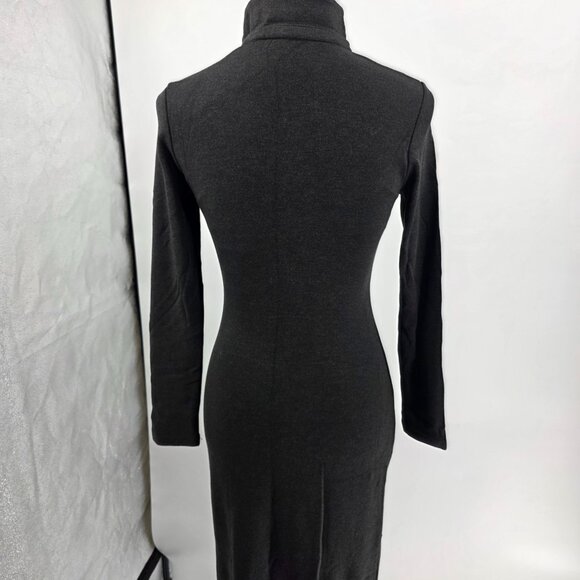 OGL Women's Dark Heather Gray Collared Long Sleeve Midi Dress - Picture 9 of 10